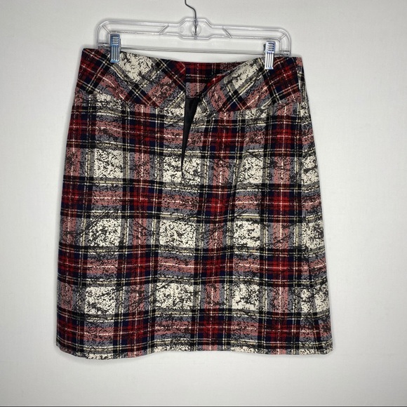 Tribal Red Black Plaid‎ Paint Splatter Design Wool Blend Pencil Skirt 10 - Picture 4 of 8